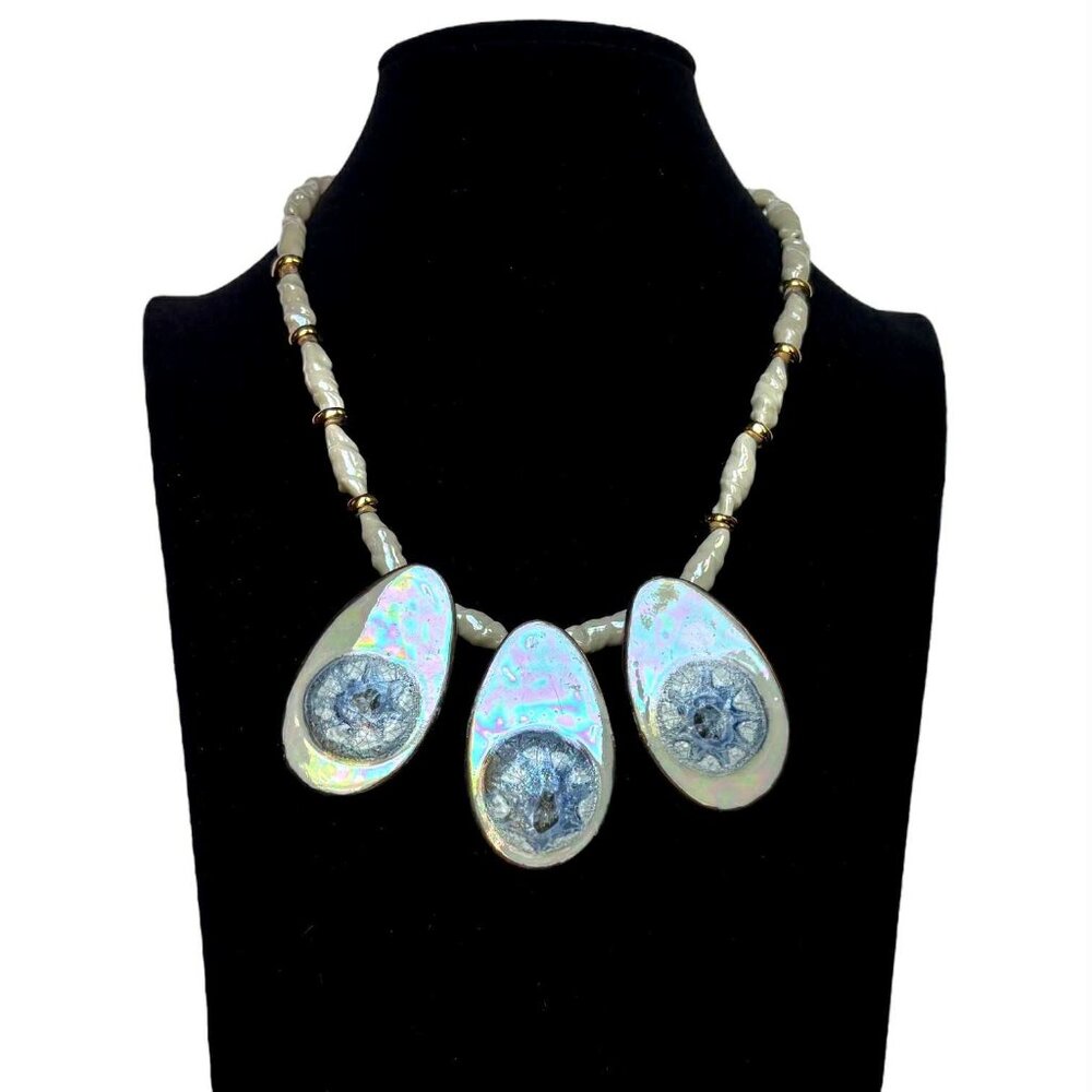 Handmade Artisan Porcelain Statement Necklace Signed One Of A Kind Pendants